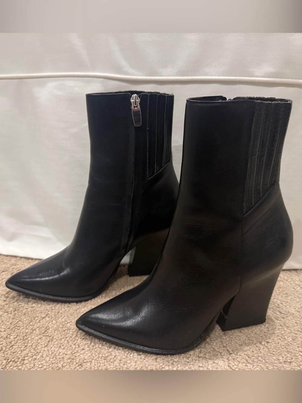 Steve Madden Black Pointed Toe Block Heel Ankle Boots